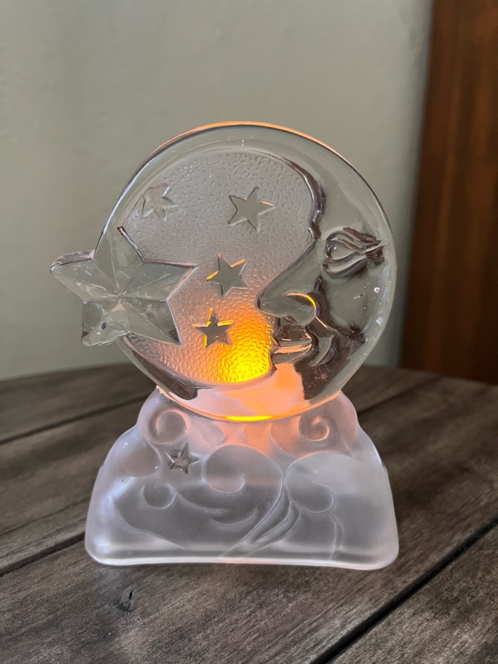 Vintage Celestial Moon Stars Glass Tealight Candle Holder Whimsigoth Partylite